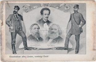 Eisenbahner aller Länder, vereinigt Euch! / railway workers unit, Ferdinand Lassalle, Friedrich Engels, Karl Marx (fl)