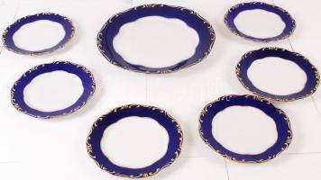 Zsolnay Pompadour süteményes készlet, kézzel festett, jelzett, hibátlan