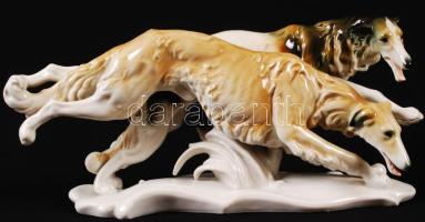 Ens vadászó agarak, kézzel festett, jelzett, hibátlan, h:29 cm, m:14 cm