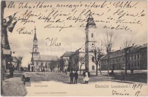 Losonc, Kubinyi tér, Höchfelder D. gyári raktára, kiadja Kármán Zsigmond / square, shop (EK)