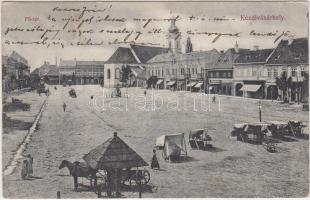 Kézdivásárhely, Fő tér, piac, kiadja Turóczy István / square, market place