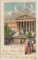 Budapest VIII. Nemzeti Múzeum, Arany János szobor litho, szignózott (EK)
