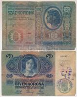 1912-1914. 20K + 50K + 100K felülbélyegzésekkel + 1930. 100P + Pécs 1919. 10f + 20f + 50f pénztárjegy T:III,III-