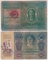 1912-1914. 20K + 50K + 100K felülbélyegzésekkel + 1930. 100P + Pécs 1919. 10f + 20f + 50f pénztárjeg...