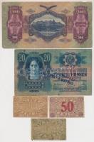 1912-1914. 20K + 50K + 100K felülbélyegzésekkel + 1930. 100P + Pécs 1919. 10f + 20f + 50f pénztárjeg...