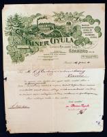 1905 Körmend, Stainer Gyula Első Magyar Megpergetőgyár, Erdészeti és Gazdasági Magnagykereskedés díszes fejléces számla