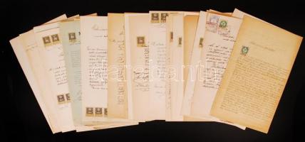 1891-1940 Vegyes okmányok (adásvételi szerződés, kérvény, nyugta és törlési engedély, nyilatkozat) szép illetékbélyegekkel