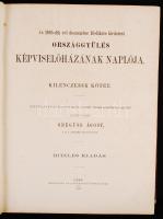 Greguss Ágost(szerk.): Az 1865-dik évi december 10-dikére hirdetett országgyűlés képviselőházának naplója, 9. kötet. Pest, 1868, Athenaeum. Kiadói aranyozott bordázott gerincű félbőr kötés, sarkai töredezettek, sérültek, színezett lapszélek, kopottas állapotban.