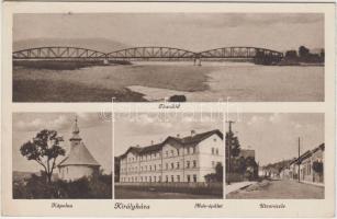 Királyháza, Tisza híd, Kápolna, MÁV épület, utca / bridge, chapel, building, street