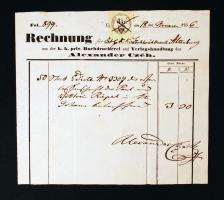 1856 Alexander Czéh Buchdruckerei und Verlagshandlung fejléces számla 3 kr okmánybélyeggel