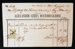 1855 Alexander Czéh Buchdruckerei und Verlagshandlung fejléces számla 3 kr okmánybélyeggel