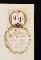 1859 Igazolási jegy, hátoldalán 6 kr okmánybélyeggel / ID