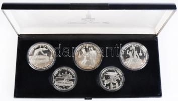 Szovjetunió 1978. 5R Ag (2xklf) "Magasugrás, Díjlovaglás" + 1978-1979. 10R Ag (3xklf) "Rúdugrás,Röplabda,Kosárlabda" "Moszkvai olimpia 1980" érem szett dísztokban T:PP Soviet Union 1978. 5 Roubles (2xdiff) "High Jump, Grand Prix"  + 1978-1979. 10 Roubles (3xdiff) "Pole Vault, Basketball, Volleyball" "Moscow Olympics 1980" coin set in original case C:PP