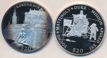 Libéria 2000. 20$ (2x) "Koppenhága" + "Apollo–16" T:PP
Liberia 2000. 2...
