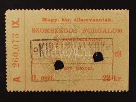 cca 1890 Magyar Királyi Államvasutak által kibocsátott II. osztályra szóló 22 kr. vonatjegy