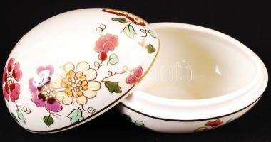Zsolnay pillangó mintás tojás alakú ékszertartó, kézzel festett, hibátlan, jelzett, h:10 cm, m:8 cm /Hand painted Zsolnay pot