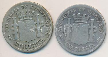 Spanyolország / Ideiglenes kormány 1869SN-M 1P Ag + 1870DE-M 1P Ag T:3 Spain / Provisional Government 1869SN-M 1 Peseta Ag + 1870DE-M 1 Peseta Ag C:F