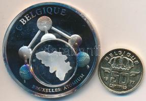 Belgium DN "Európai valuták" ezüstözött emlékérem 1977. 50c-sel T:PP Belgium ND "European Currencies" silver plated medallion with 1977. 50 Centimes C:PP