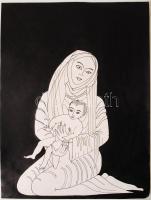 Jelzés nélkül: Anya gyermekével. Tus, papír, hátul dátum (1978) és cím, 31×23,5 cm