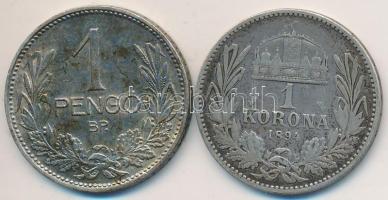 1894. 1K Ag "Ferenc József" + 1939. 1P Ag T:3,2-