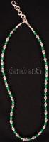 Zöld és ezüst színű gyöngyökből fűzött dekoratív nyaklánc , h: 40 cm / necklace