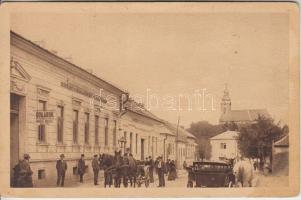 Királyhelmec, Főtér, Királyhelmeci gazdasági és kereskedelmi bank, valutaváltó, katolikus templom / bank at the main square, exchange office, catholic church 'Lidová slavnost / Népünnepély 1922' seal on backside