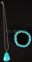 Türkiz medál ezüst színű láncon, karkötővel / turquoise pendant with nacklace and bracelet