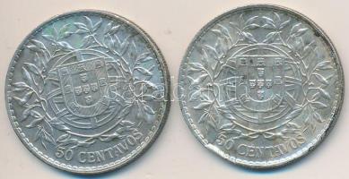 Portugália 1913-1914. 50c Ag (2x) T:2 Portugal 1913-1914. 50 Centavos Ag (2x) C:XF