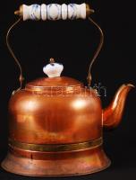Fém teáskanna díszített porcelán fogantyúval / teapot