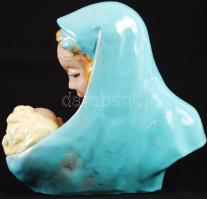 Komlós kerámia, Madonna a gyermekével, festett mázas kerámia, alján kisebb lepattanás, jelzett, m:26...