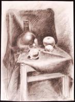 Olvashatatlan jelzéssel: Székes csendélet. Szén, papír, 55×42 cm