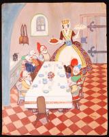 Róna jelzéssel: Hófehérke ebédet hoz. Tempera, karton, kis szakadásokkal, 62×50 cm