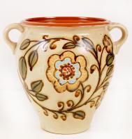 Kézzel festett kaspó és füles bödön, jelzett, apró lepattanás a bödönön, m:15 és 21 cm