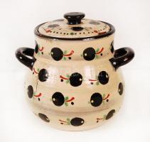 Kézzel festett kaspó és füles bödön, jelzett, apró lepattanás a bödönön, m:15 és 21 cm