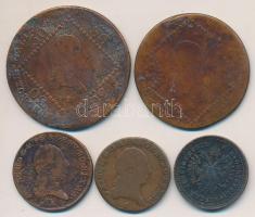 1807S 15Kr + 1807S 30Kr + Ausztria 1800A 1Kr (2x) + 1851A 1Kr T:2-,3