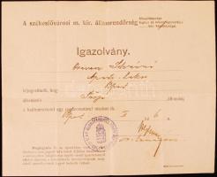 1915 Bp., A Székesfővárosi Magyar Királyi Államrendőrség által kiállított hadimenetrend postavonatával való utazásra jogosító igazolvány