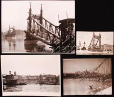 cca 1945-1948 Budapest lerombolt hídjai, 4 db fotó, 2 közülük Tiszavölgyi József pecsétjével, 9x6 és 18x13 cm közötti méretekben