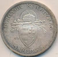 1938. 5P Ag "Szent István" T:2- Adamo P8.1
