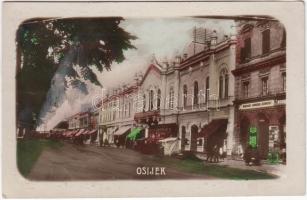 Eszék, Osijek; Zupanijska ulica / street, Grand Hotel, Rudolf Ungar's and Goldstein's shops (fl)