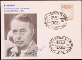 Ernst Breit (1924-2013) német szakszervezeti funkcionárius aláírása levelezőlapon