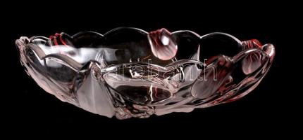 Rózsaszín tulipánokkal díszített szép üvegtál, hibátlan, 26x26 cm