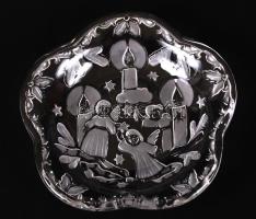 Karácsonyi angyalkás üvegtál, hibátlan, 21x21 cm