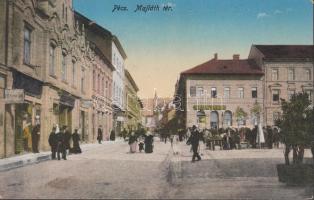 Pécs, Majláth tér, Hirschler Mór kereskedése, piac (apró tűszúrás / minor pinhole)