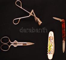 1 db régi olló, 1 db szempilla-göndörítő, 2 db bicska
