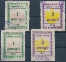 1945 Szeged városi illetékbélyeg 1P (2 db) + 3P (2 db)