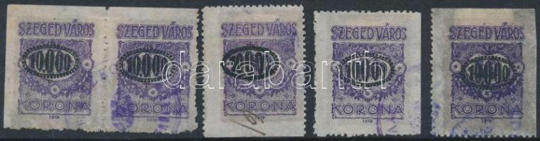 1923  Szeged városi illetékbélyegek 10.000K/4K 5 féle vágással
