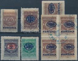 1923 Szeged városi illetékbélyegek 50K, 100K, 2 klf 500K, 1000K + 1000K négyestömb