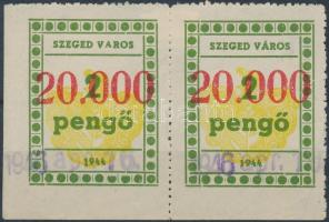1946 Szeged városi illetékbélyeg 20.000P/2P párban, egyiken kis "A" betű tévnyomat (az ív 7. helyén)