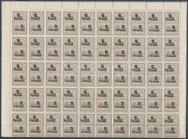 1945 Számlailleték bélyegek 5P, 10P, 20P, 50P mindegyik teljes 100-as hajtott ívekben