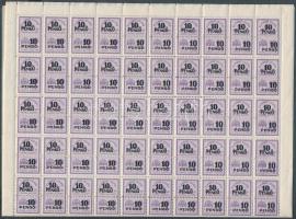 1945 Számlailleték bélyegek 5P, 10P, 20P, 50P mindegyik teljes 100-as hajtott ívekben